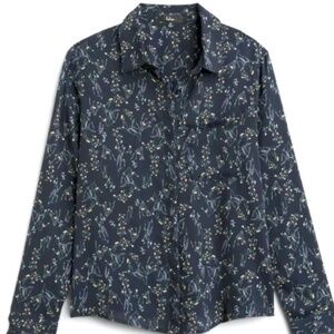 Lulus Camrose Button Up Blouse Navy L